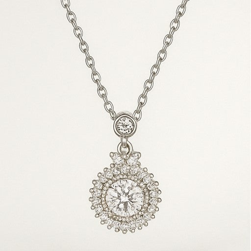 Silver Radiant Halo Pendant Necklace - PEACORA