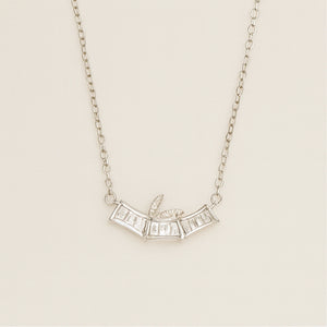 Silver Baguette Crystal Pendant Necklace - PEACORA