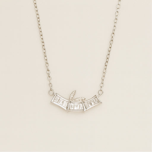 Silver Baguette Crystal Pendant Necklace - PEACORA