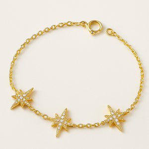 Golden Starburst Sterling Silver 14K Gold Plated Bracelet - PEACORA