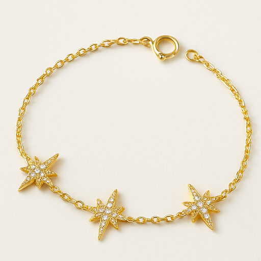 Golden Starburst Sterling Silver 14K Gold Plated Bracelet - PEACORA