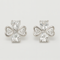 Silver Clover Crystal Stud Earrings - PEACORA