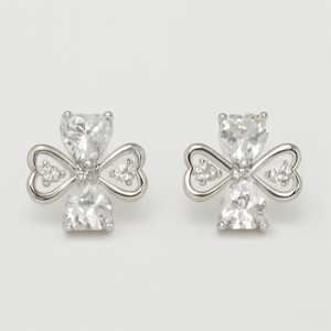 Silver Clover Crystal Stud Earrings - PEACORA
