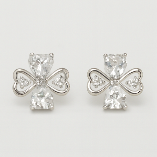 Silver Clover Crystal Stud Earrings - PEACORA
