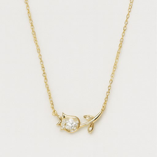 Gold Tulip Blossom Pendant Necklace - PEACORA