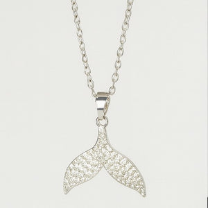 Silver Whale Tail Pendant Necklace - PEACORA