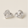 Silver Crystal Ribbon Heart Earrings - PEACORA