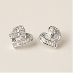 Load image into Gallery viewer, Silver Crystal Ribbon Heart Earrings - PEACORA
