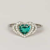Emerald Green Heart Halo Promise Ring - PEACORA