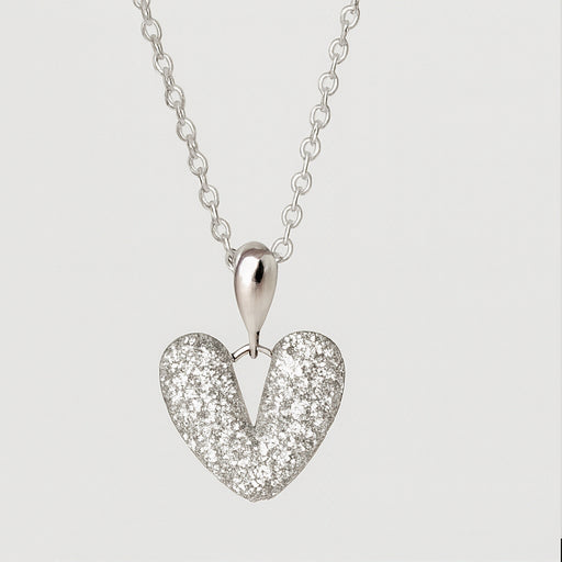 Silver Sparkling Heart Pendant Necklace - PEACORA