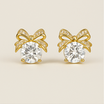 Load image into Gallery viewer, Gold Bow Knot Crystal Earrings - PEACORA
