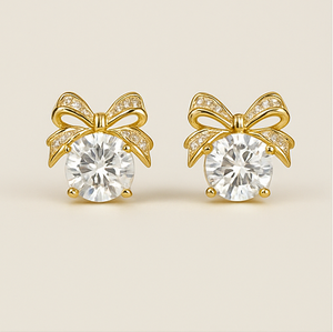 Gold Bow Knot Crystal Earrings - PEACORA