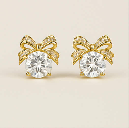 Gold Bow Knot Crystal Earrings - PEACORA