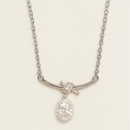 Silver Oval Drop Pendant Necklace - PEACORA
