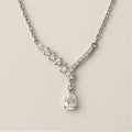 Silver Teardrop Crystal Pendant Necklace - PEACORA