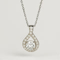 Silver Teardrop Halo Moissanite Necklace - PEACORA