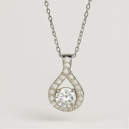 Silver Teardrop Halo Moissanite Necklace - PEACORA