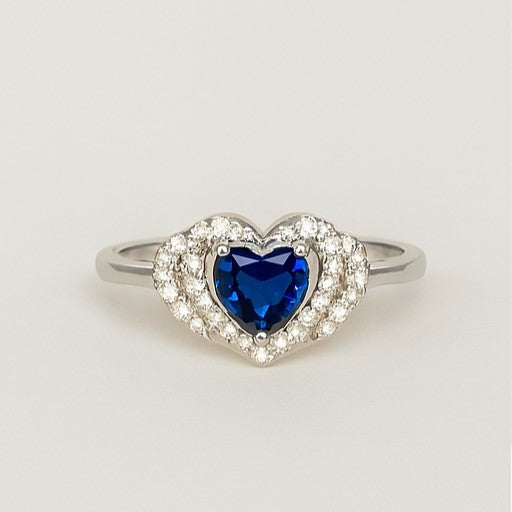 Sapphire Blue Heart Halo Promise Ring - PEACORA