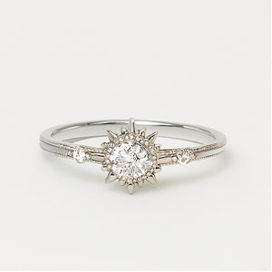 Vintage Sunburst Halo Engagement Ring - PEACORA