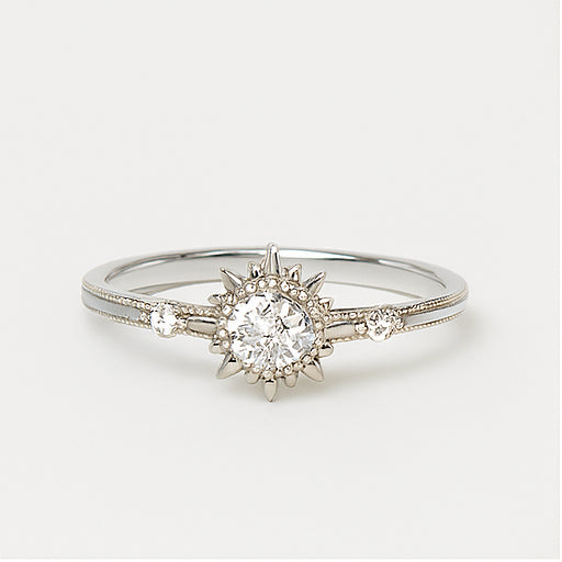 Vintage Sunburst Halo Engagement Ring - PEACORA