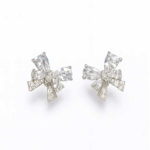 Crystal Bow Stud Earrings - PEACORA