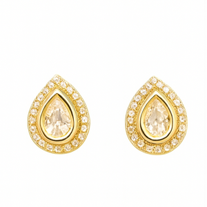 Gold Teardrop Halo Stud Earrings - PEACORA