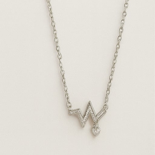 Heartbeat Necklace with Heart Charm - PEACORA
