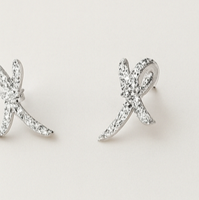 Crystal Ribbon Stud Earrings - PEACORA