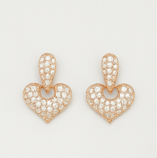 Rose Gold Sparkling Heart Drops - PEACORA