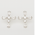 Silver Cross Crystal Stud Earrings - PEACORA