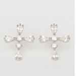 Load image into Gallery viewer, Silver Cross Crystal Stud Earrings - PEACORA
