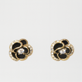 Black Enamel Gold Floral Studs - PEACORA