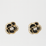 Load image into Gallery viewer, Black Enamel Gold Floral Studs - PEACORA

