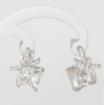 Load image into Gallery viewer, Silver Bow Knot Crystal Earrings - PEACORA
