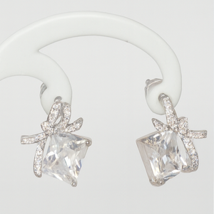 Silver Bow Knot Crystal Earrings - PEACORA