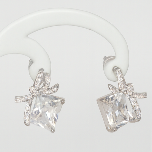 Silver Bow Knot Crystal Earrings - PEACORA
