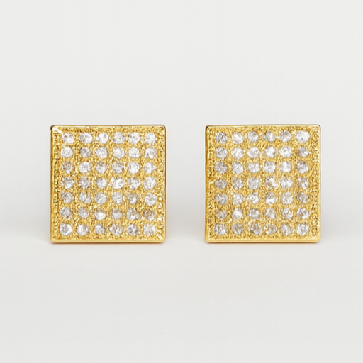 Gold Square Crystal Stud Earrings - PEACORA
