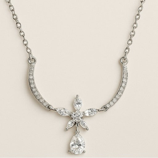 Floral Crystal Drop Pendant Necklace