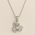 Silver Floral Crystal Pendant Necklace - PEACORA