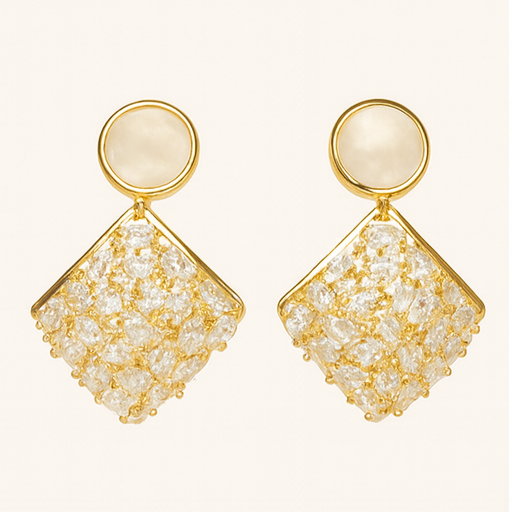 Radiant Gold Diamond Drop Earrings - PEACORA