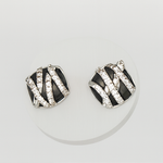 Load image into Gallery viewer, Black Enamel Pavé Stud Earrings - PEACORA
