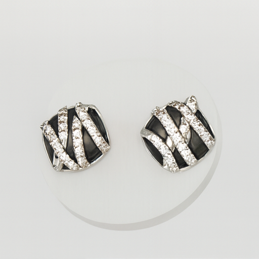 Black Enamel Pavé Stud Earrings - PEACORA