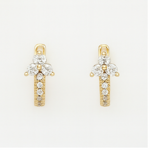 Floral Diamond Gold Hoop Earrings - PEACORA