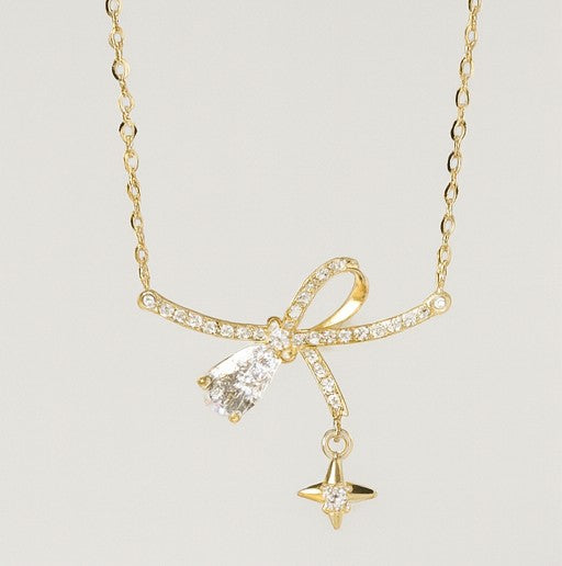 Gold Vermeil Bow and Star Necklace - PEACORA
