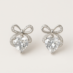 Load image into Gallery viewer, Heart &amp; Bow Crystal Earrings - PEACORA
