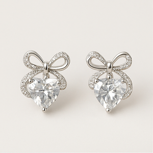 Heart & Bow Crystal Earrings - PEACORA