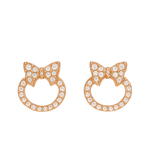 Rose Gold Crystal Bow Studs - PEACORA