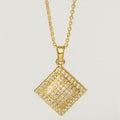 Square Crystal Gold Pendant Necklace - PEACORA