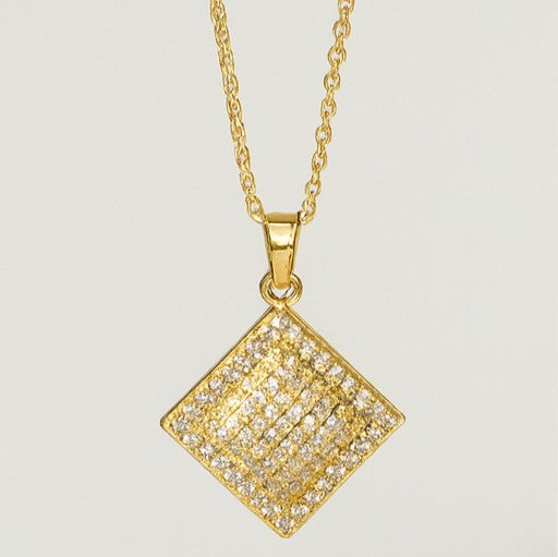 Square Crystal Gold Pendant Necklace - PEACORA