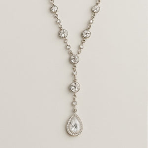 Silver Teardrop Crystal Necklace - PEACORA